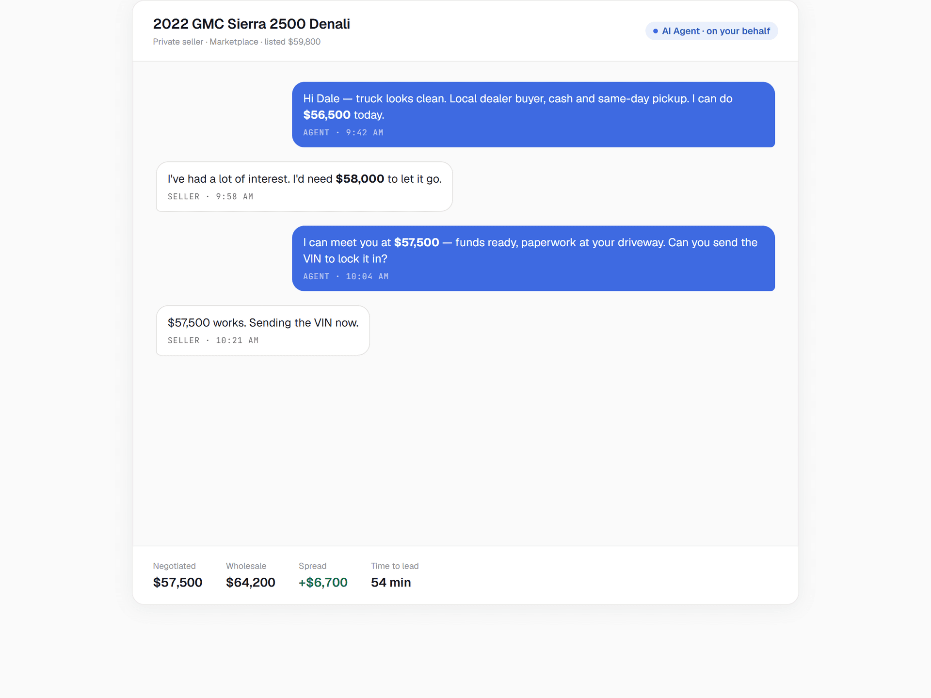 AI agent negotiating with a private seller inside the cap